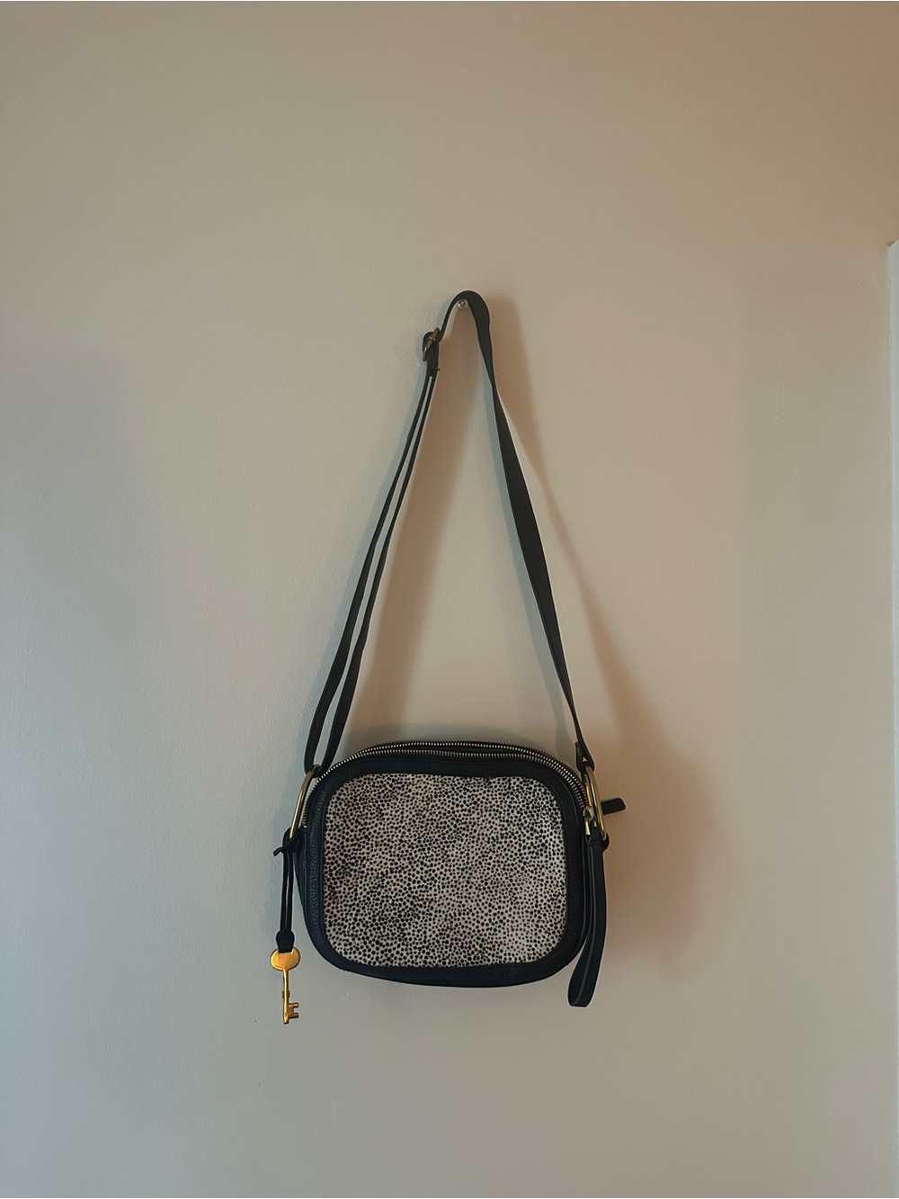 Fossil Black Crossbody Camera Bag with Speckled Front Panel